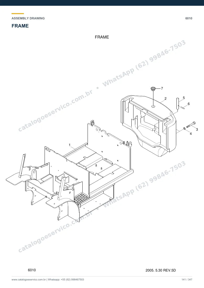Catálogo de peças Hyundai HBF20/25/30/32-7: desenho de montagem — estrutura, capôs e contrapeso