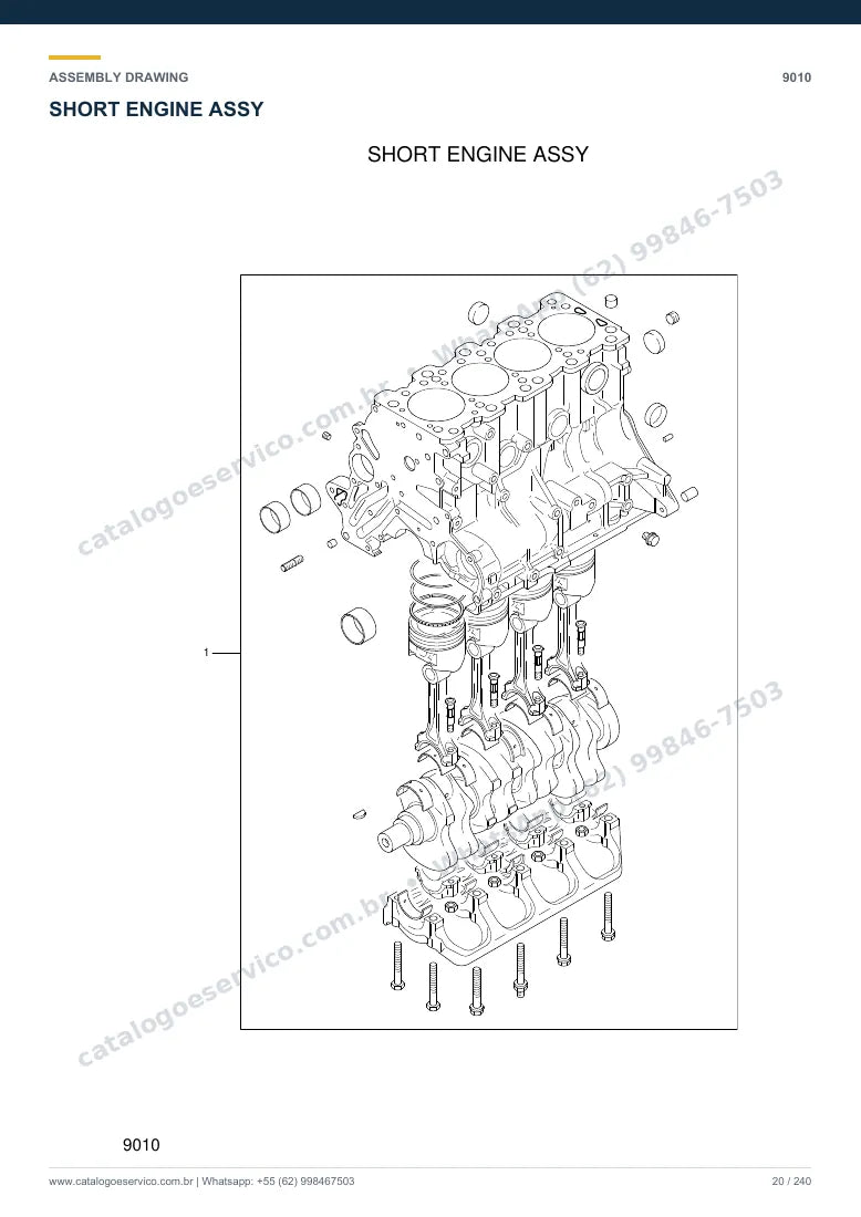 Catálogo de peças Hyundai HLF15/18II: desenho de montagem — motor e componentes internos