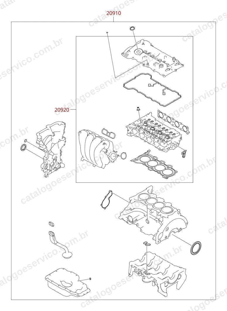 Vista explodida do conjunto motor (Kit de junta do motor) no Catálogo de Peças Hyundai i30