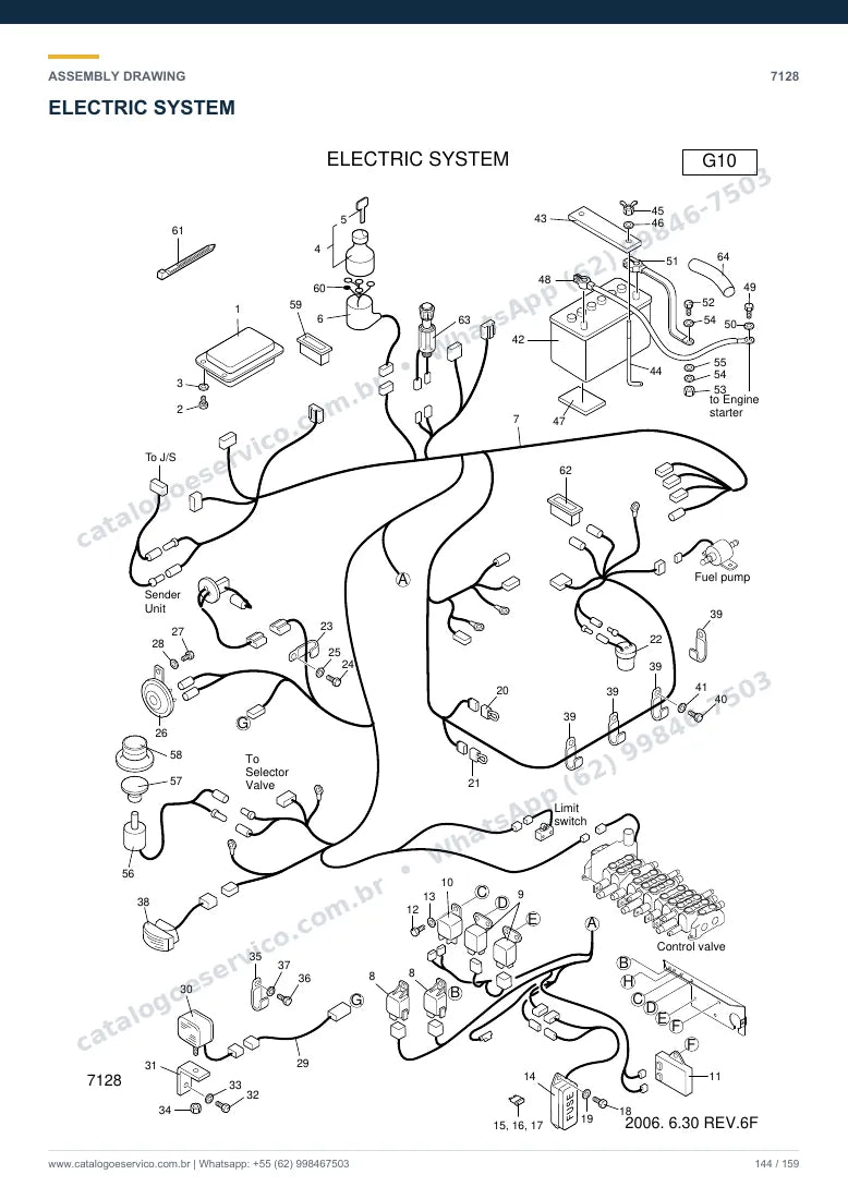 Catálogo de peças Hyundai R16-7: desenho de montagem — sistema elétrico e controle