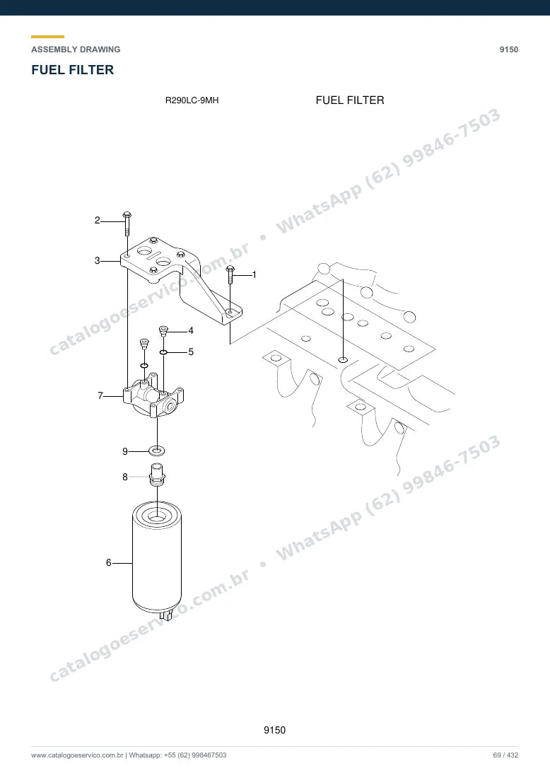Catálogo de peças Hyundai R290LC-9MH: desenho de montagem — combustível e injeção