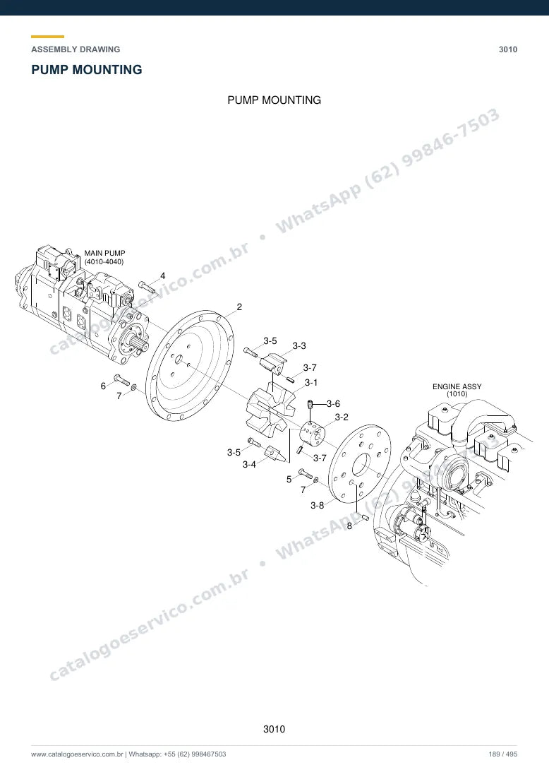 Catálogo de peças Hyundai R370LC-7: desenho de montagem — bomba hidráulica e válvula de controle (MCV)