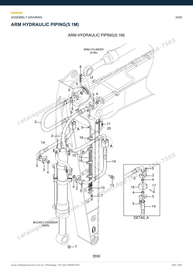 Catálogo de peças Hyundai R370LC-7: desenho de montagem — tubulações hidráulicas