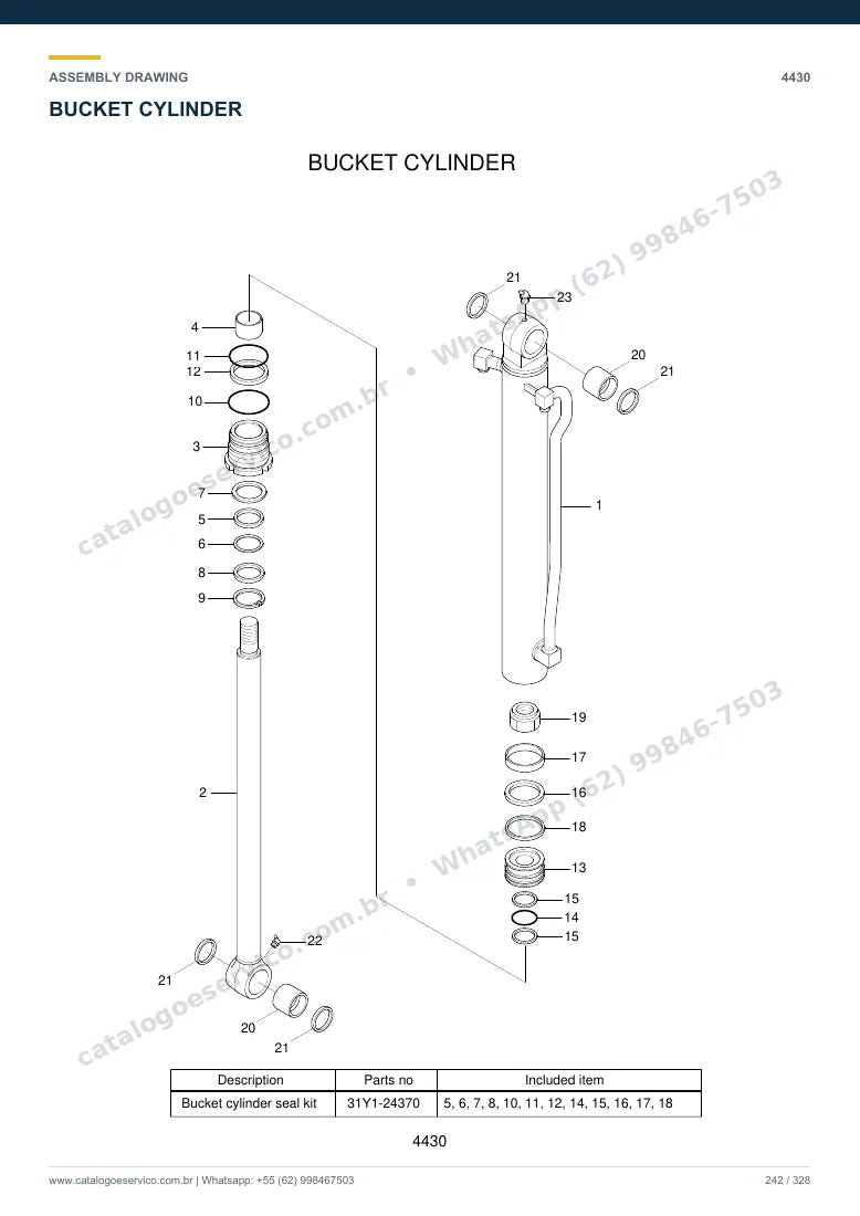 Catálogo de peças Hyundai R55W-7A: desenho de montagem — cilindros hidráulicos (2)