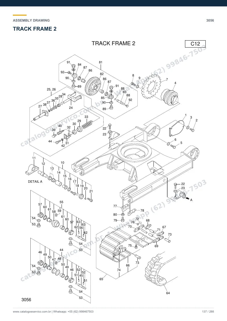 Catálogo de peças Hyundai R75-7: desenho de montagem — translação e material rodante