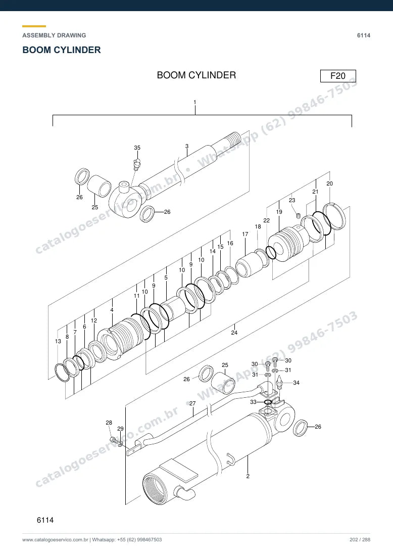 Catálogo de peças Hyundai R75-7: desenho de montagem — cilindros hidráulicos