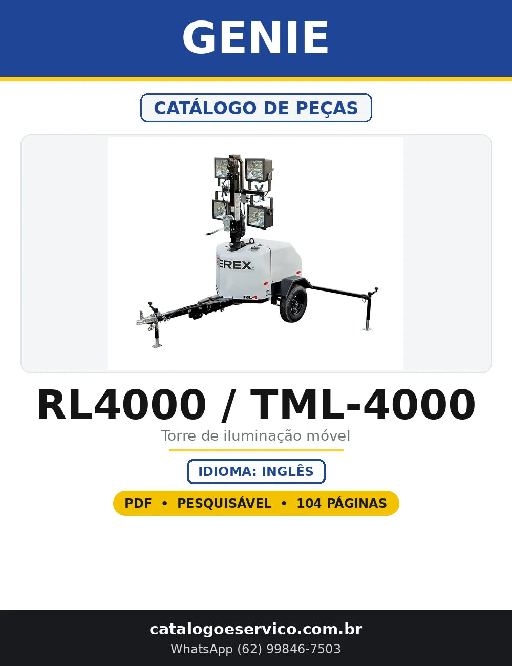 Capa do Catálogo de Peças Genie RL4000 / TML-4000 em PDF com 104 páginas