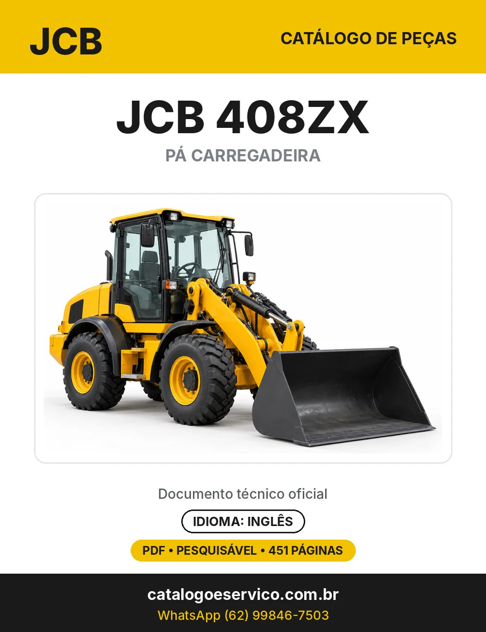Catálogo de peças JCB 408ZX — capa do catálogo em PDF