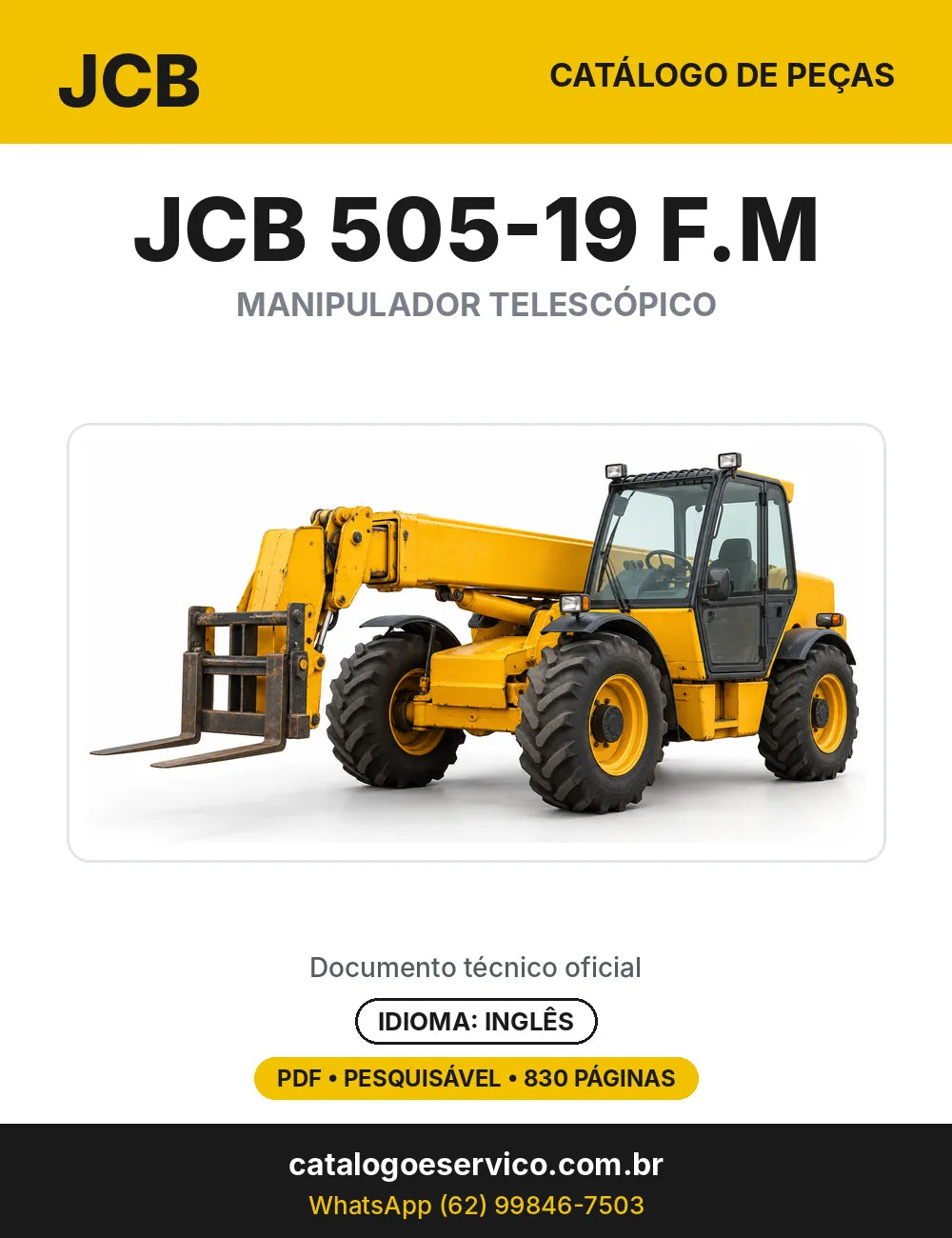 Catálogo de peças JCB 505-19 F.M — capa do catálogo em PDF