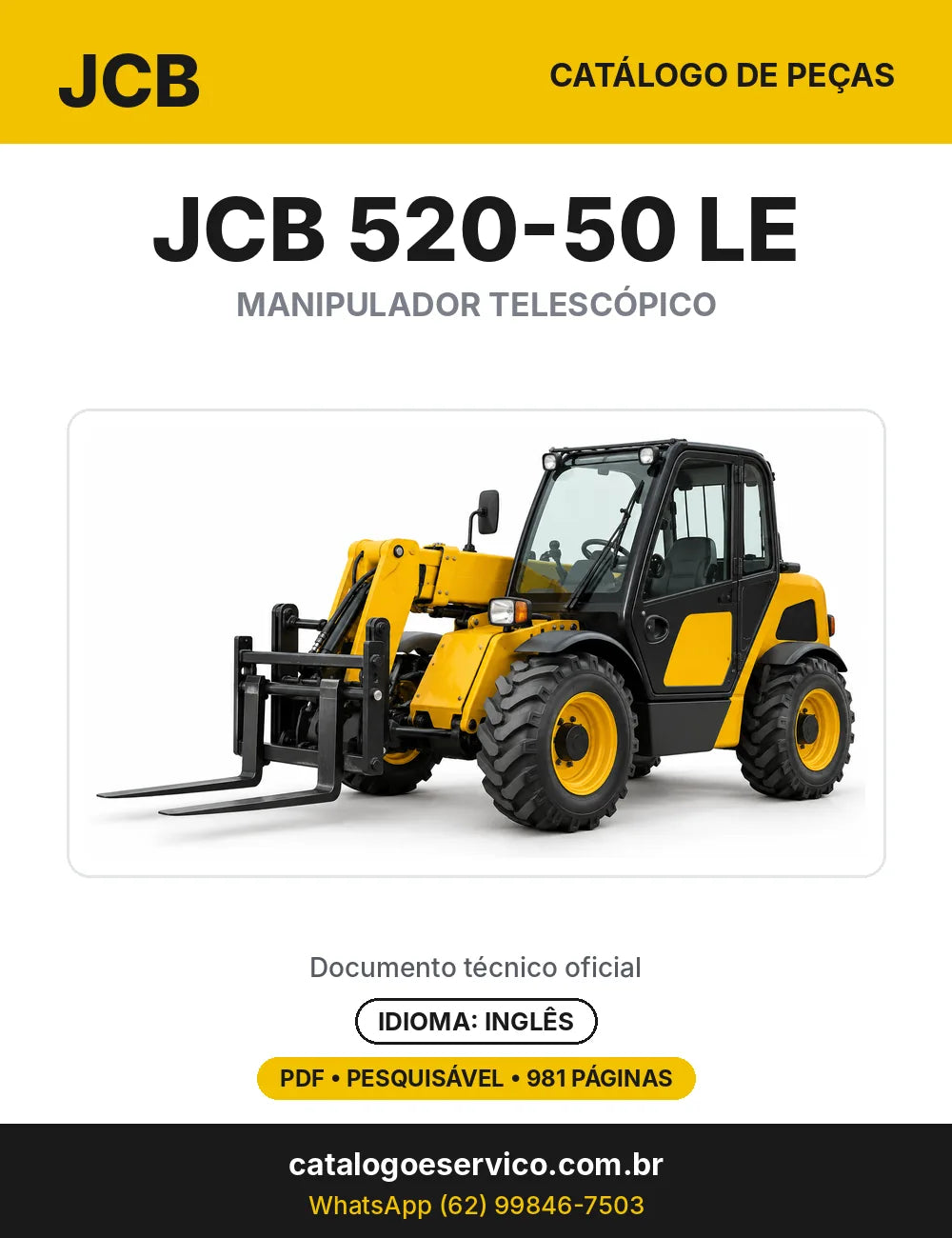 Catálogo de peças JCB 520-50 LE — capa do catálogo em PDF