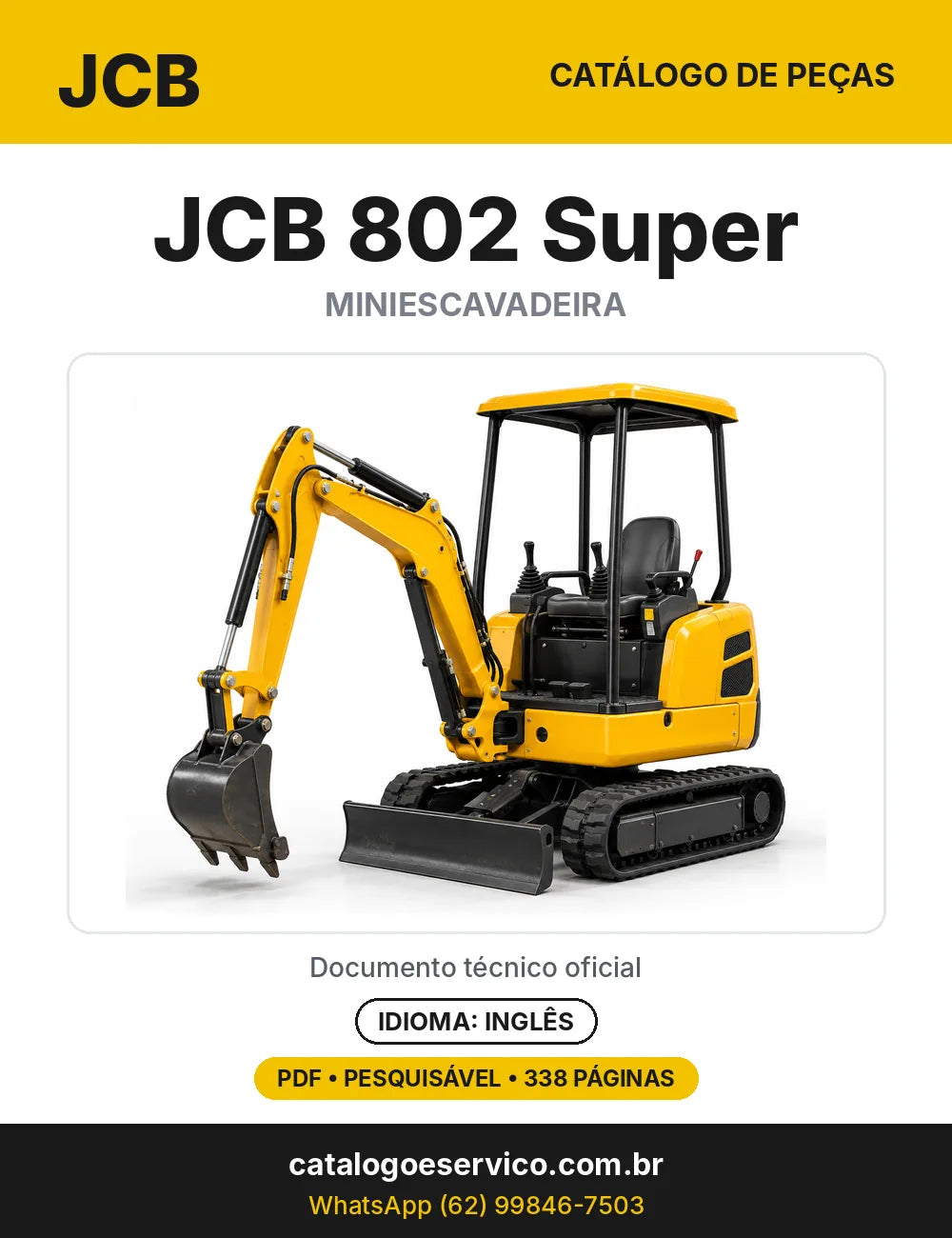 Catálogo de peças JCB 802 Super — capa do catálogo em PDF