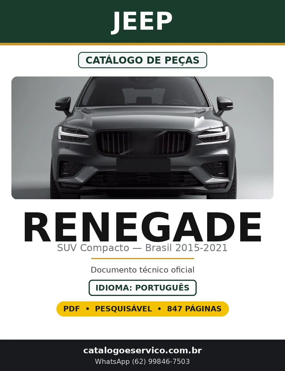 Capa do Catálogo de Peças do Jeep Renegade 2015 a 2021 em PDF com 847 páginas