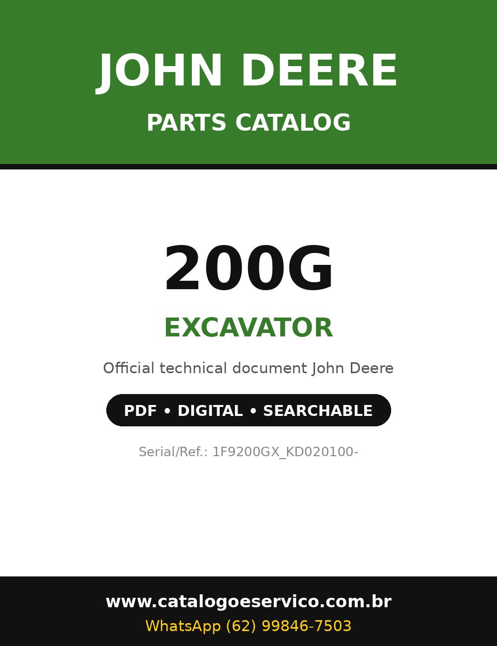 Catálogo de Peças John Deere - 200G - Escavadeira (Inglês)