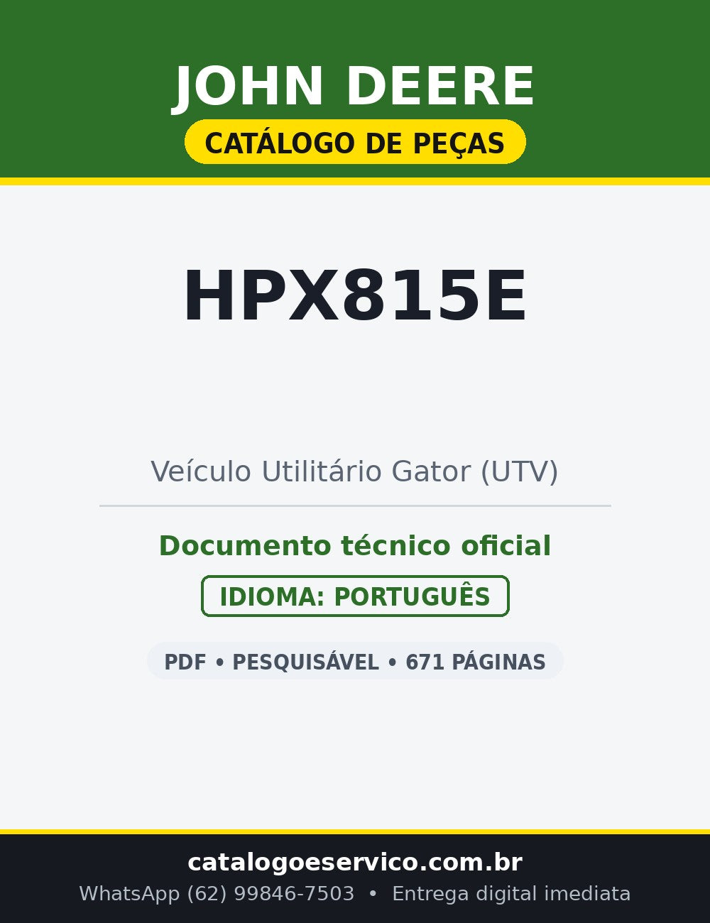 Catálogo de Peças John Deere HPX815E — Gator Utilitário