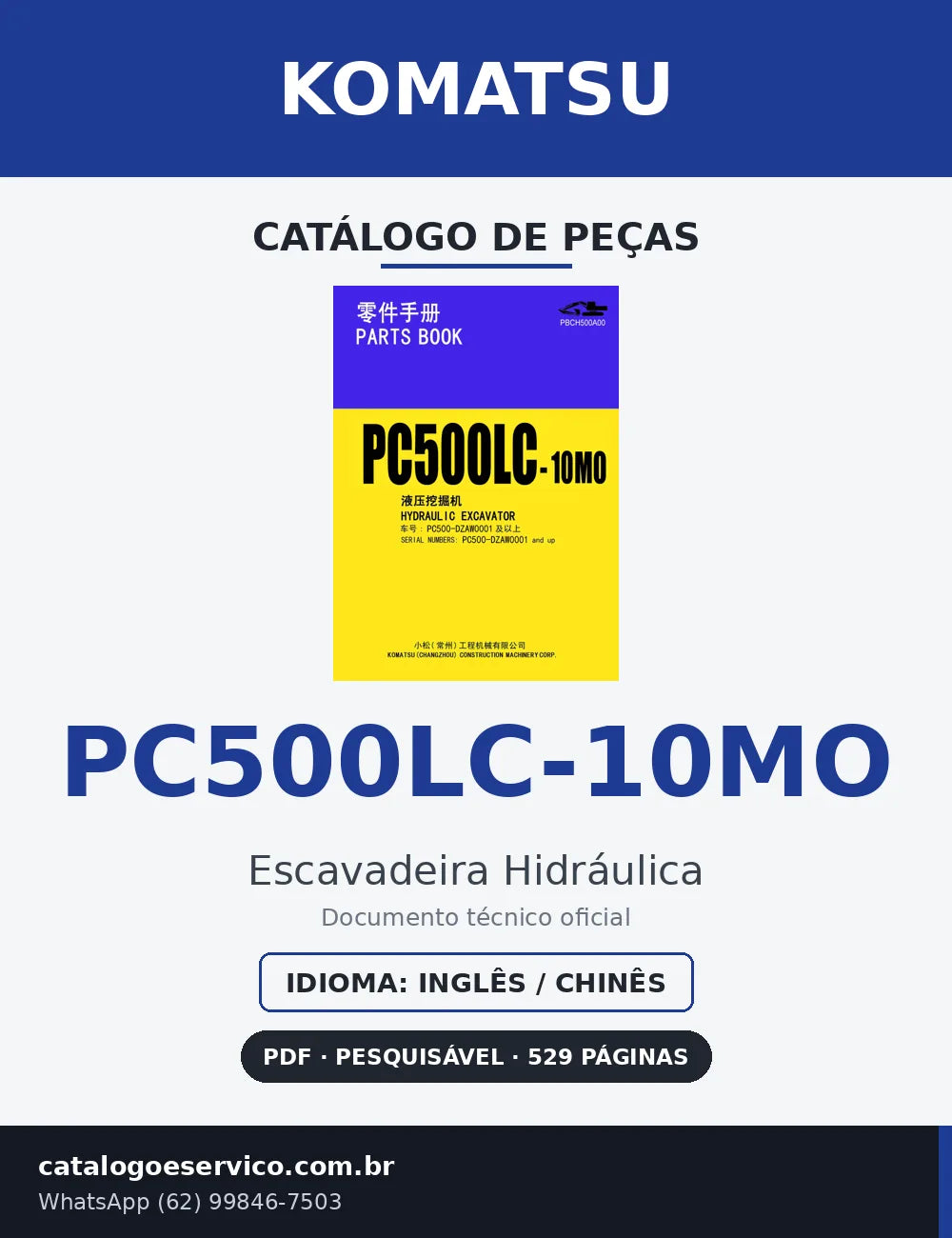 Capa Catálogo de Peças Komatsu PC500LC-10MO Escavadeira Hidráulica