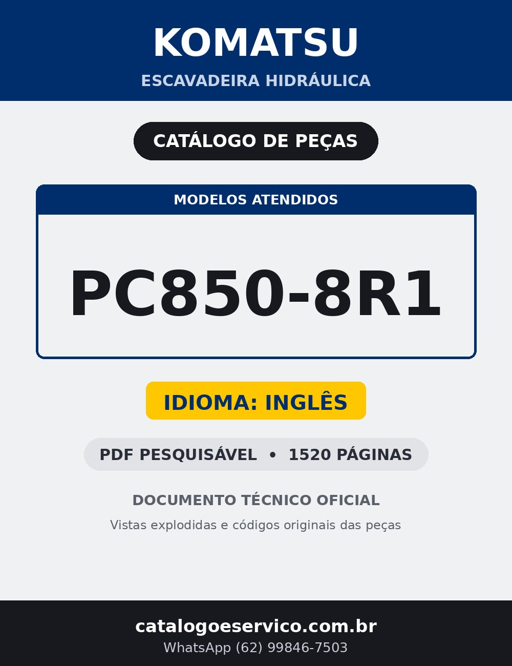 Catálogo de pecas Komatsu - PC850-8R1 - escavad. de esteira - capa
