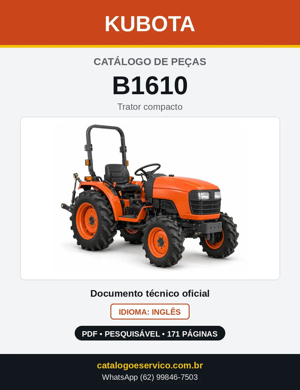 Capa do Catálogo de Peças Kubota B1610 em PDF