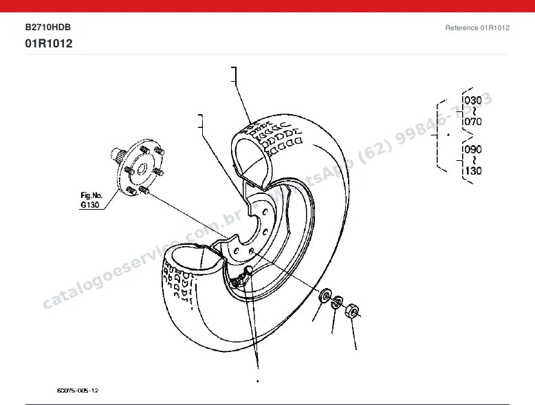 Catálogo de peças Kubota B2710HDB: vista explodida