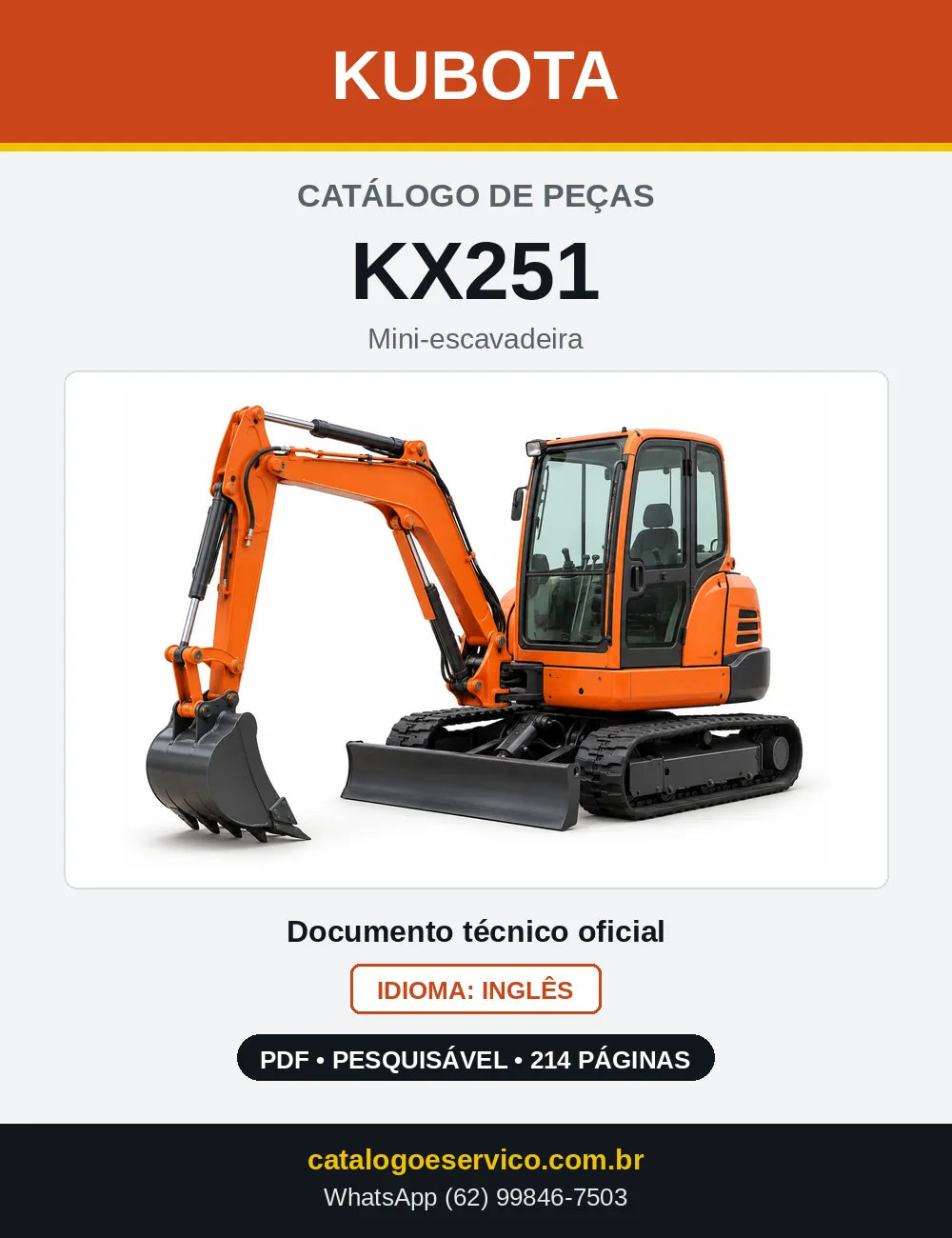 Capa do Catálogo de Peças Kubota KX251 em PDF