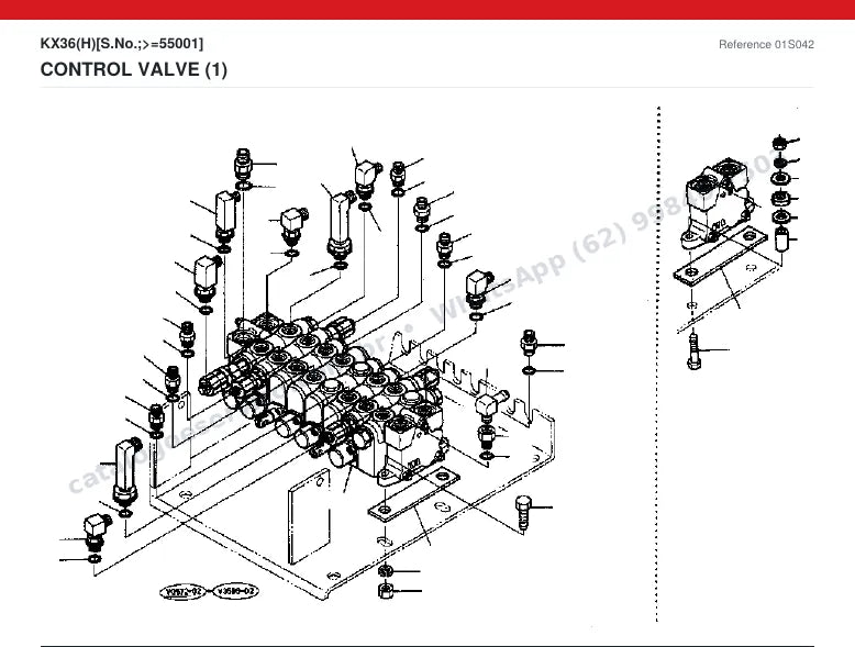 Catálogo de peças Kubota KX36 (H): vista explodida — bomba e válvulas hidráulicas
