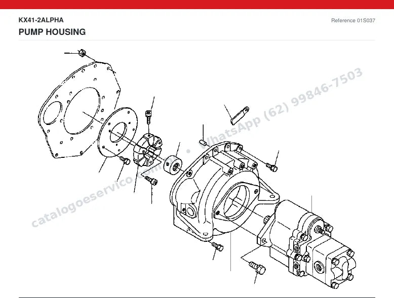 Catálogo de peças Kubota KX41-2 Alpha: vista explodida — bomba e válvulas hidráulicas