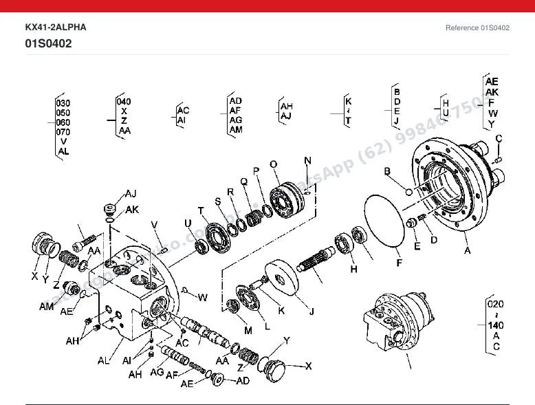 Catálogo de peças Kubota KX41-2 Alpha: vista explodida