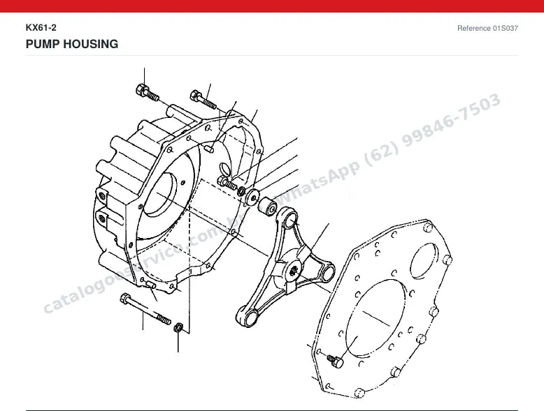 Catálogo de peças Kubota KX61-2: vista explodida — bomba e válvulas hidráulicas