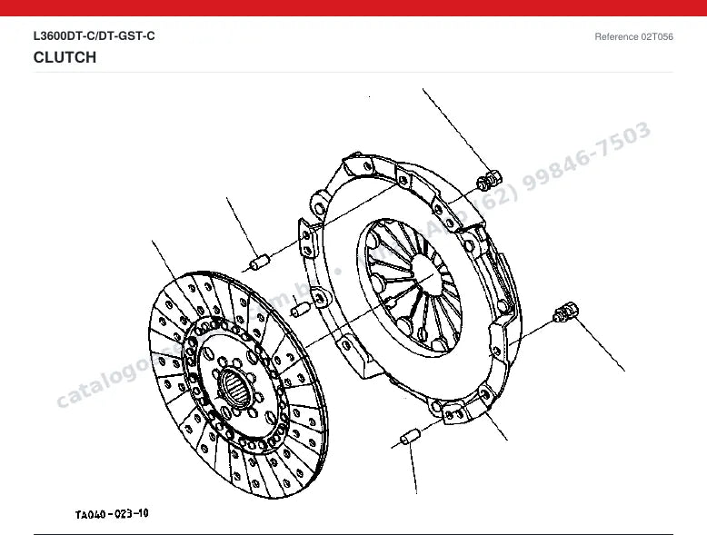 Catálogo de peças Kubota L3600DT-C / DT-GST-C: vista explodida — embreagem