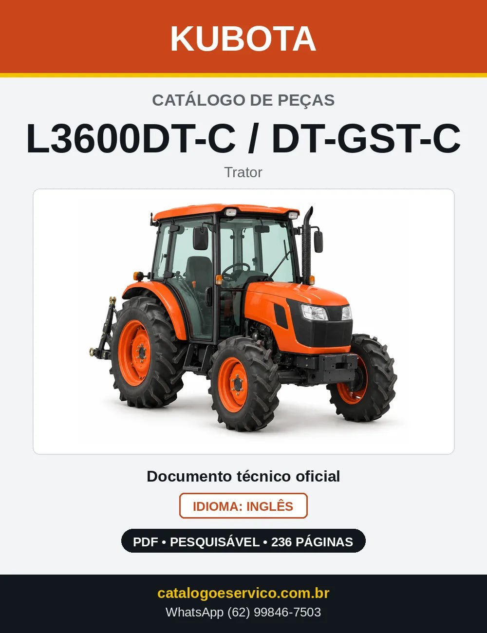 Capa do Catálogo de Peças Kubota L3600DT-C / DT-GST-C em PDF