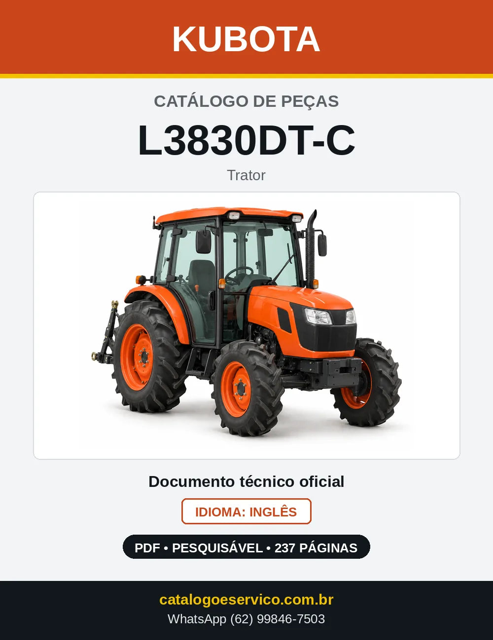 Capa do Catálogo de Peças Kubota L3830DT-C em PDF