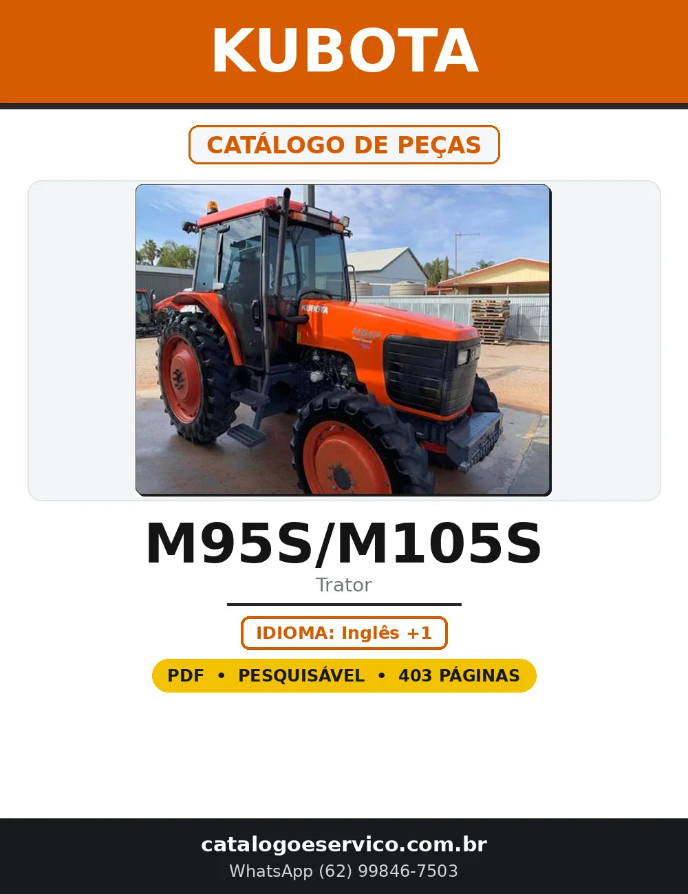 Capa do Catálogo de Peças Kubota M95S/M105S em PDF com 403 páginas