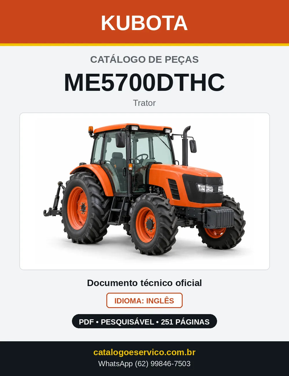 Capa do Catálogo de Peças Kubota ME5700DTHC em PDF