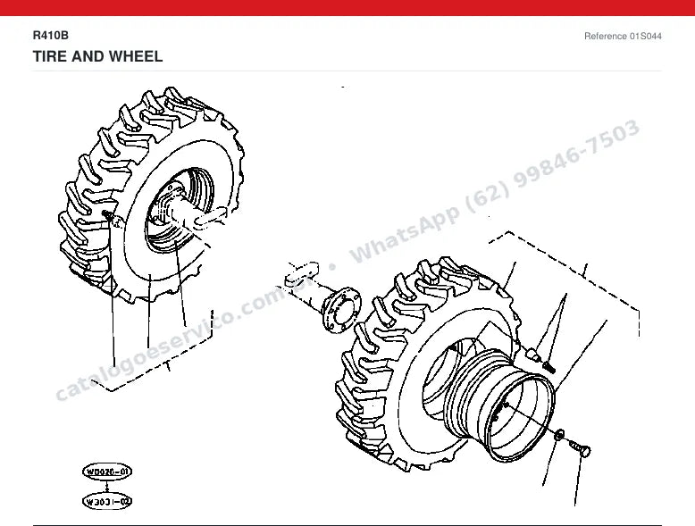 Catálogo de peças Kubota R410B: vista explodida — rodas e pneus