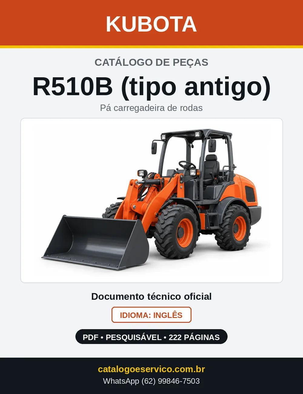 Capa do Catálogo de Peças Kubota R510B (tipo antigo) em PDF