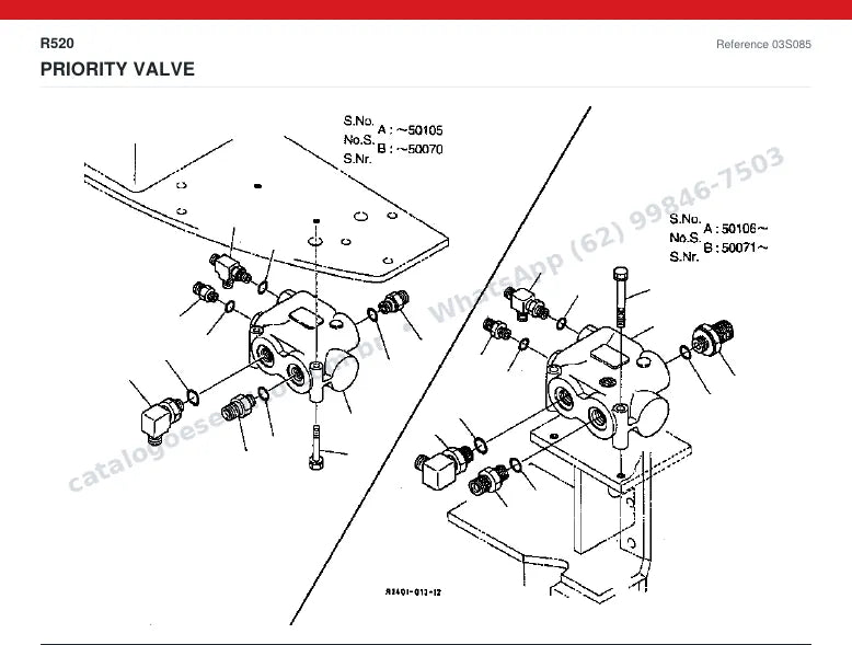 Catálogo de peças Kubota R520: vista explodida