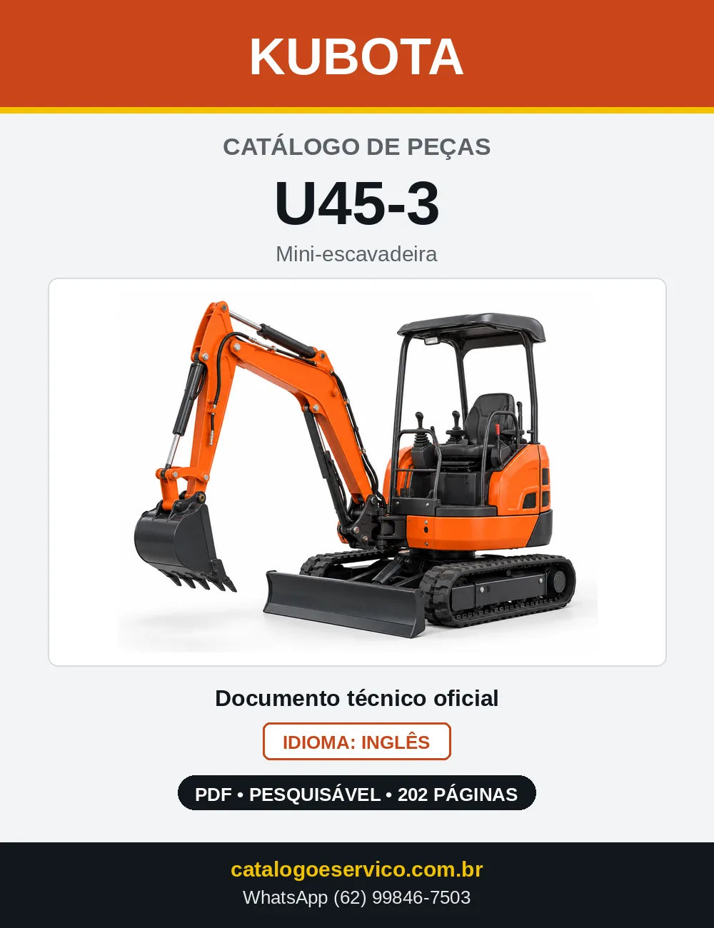 Capa do Catálogo de Peças Kubota U45-3 em PDF