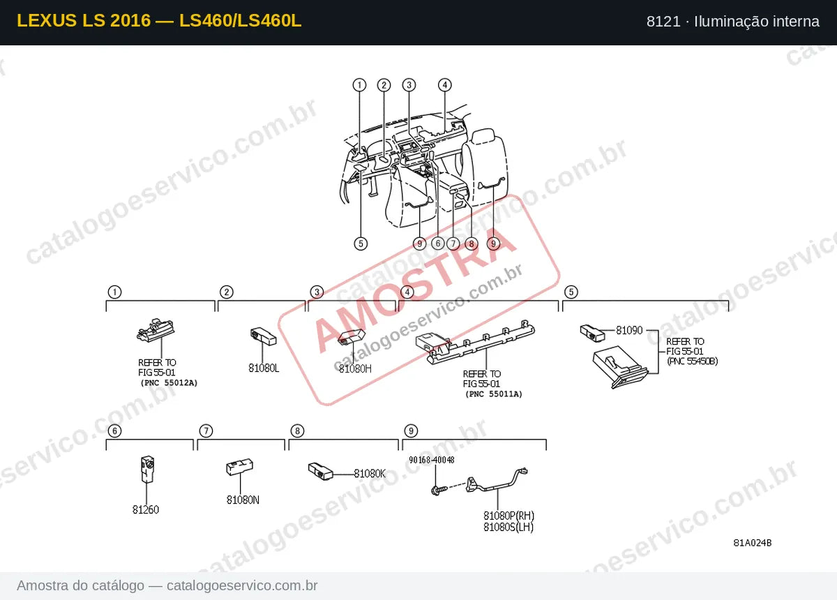 Vista explodida Iluminação interna — Lexus LS 2016 — LS460/LS460L