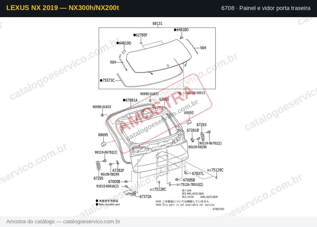 Vista explodida Painel e vidor porta traseira — Lexus NX 2019 — NX300h/NX200t