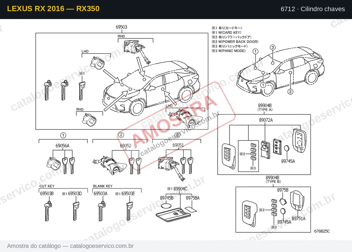 Vista explodida Cilindro chaves — Lexus RX 2016 — RX350