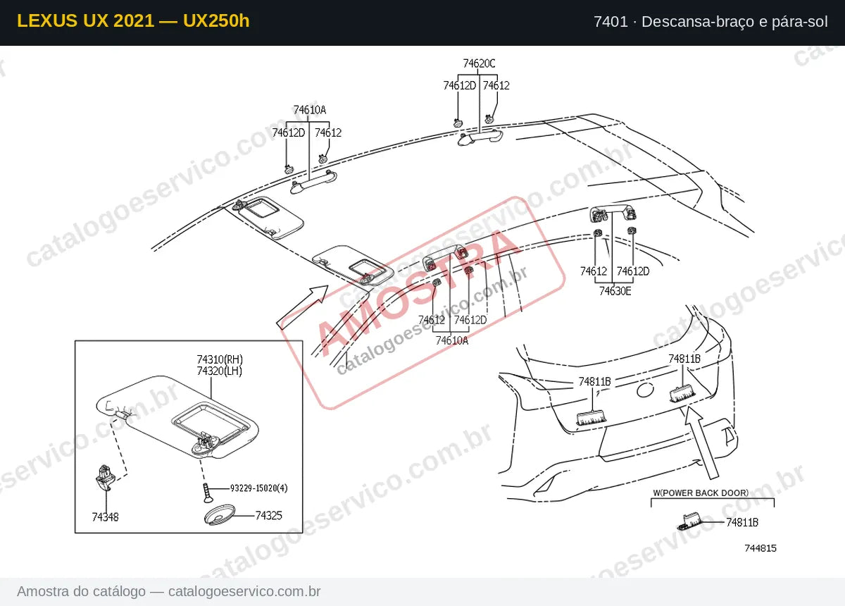 Vista explodida Descansa-braço e pára-sol — Lexus UX 2021 — UX250h