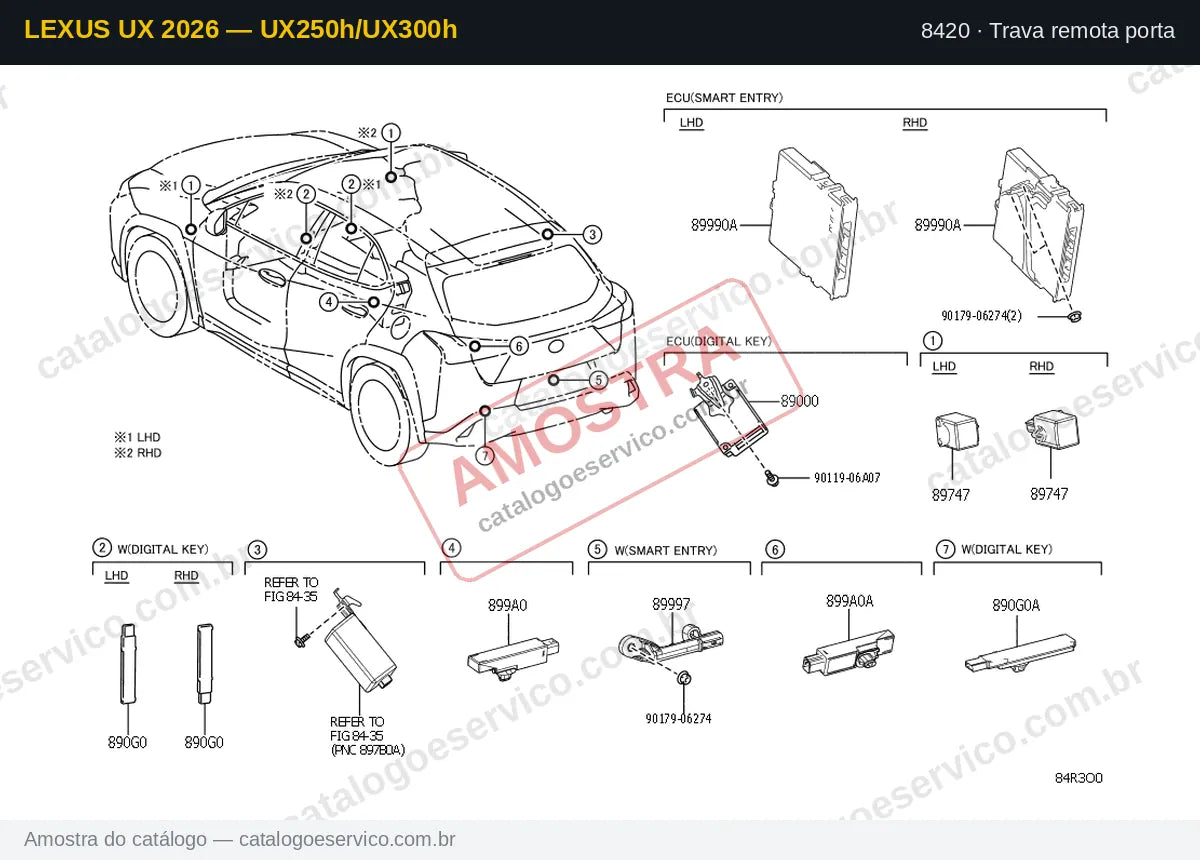 Vista explodida Trava remota porta — Lexus UX 2026 — UX250h/UX300h