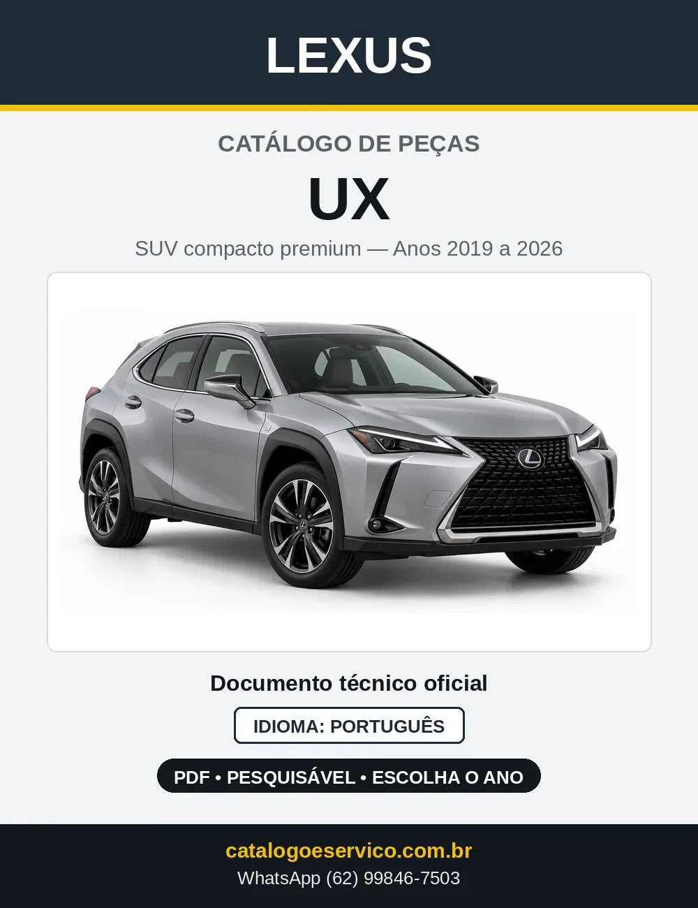 Capa do Catálogo de Peças Lexus UX 2019 a 2026 em PDF