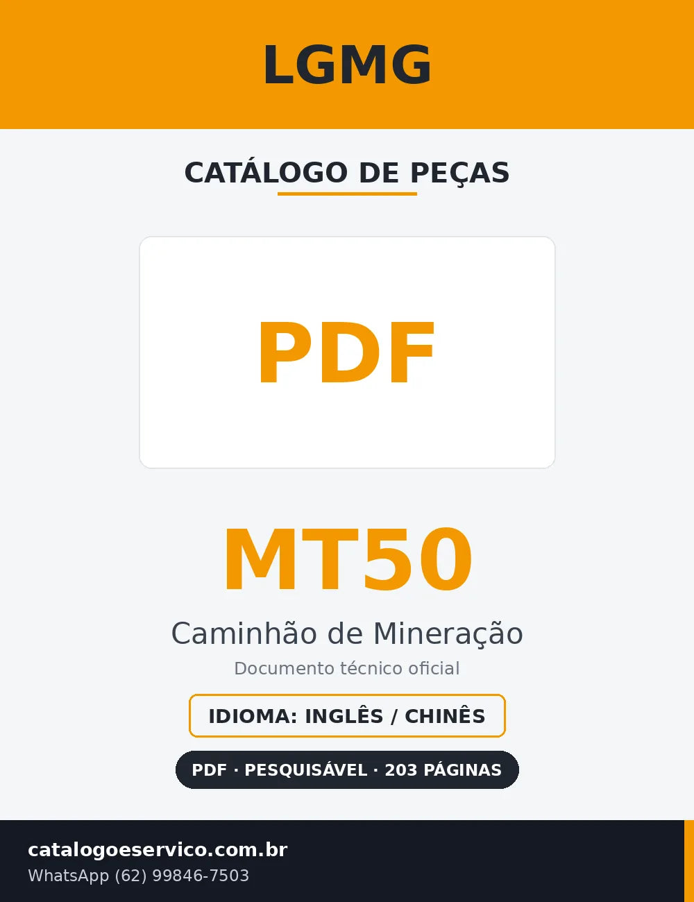 Capa Catálogo de Peças LGMG MT50 Caminhão de Mineração