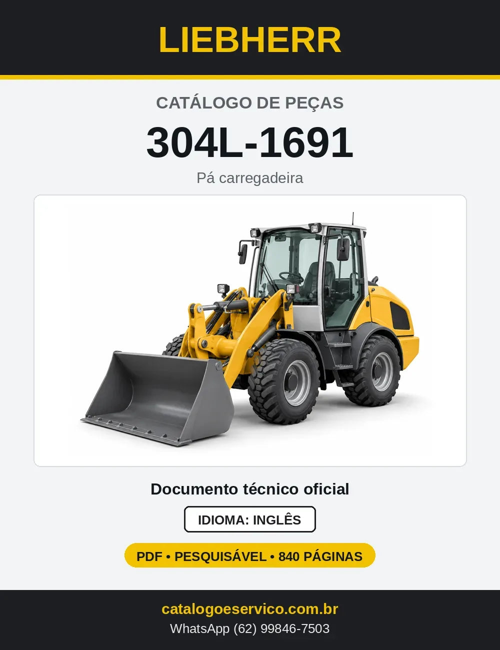 Capa do Catálogo de Peças Liebherr 304L-1691 pá carregadeira