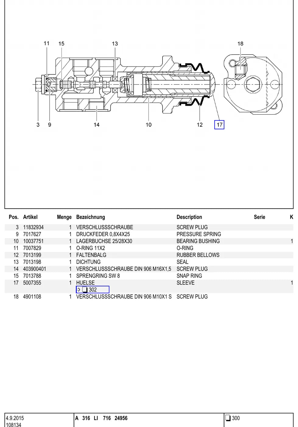 Grupo do catálogo com desenho e lista de peças — Liebherr A 316 LI