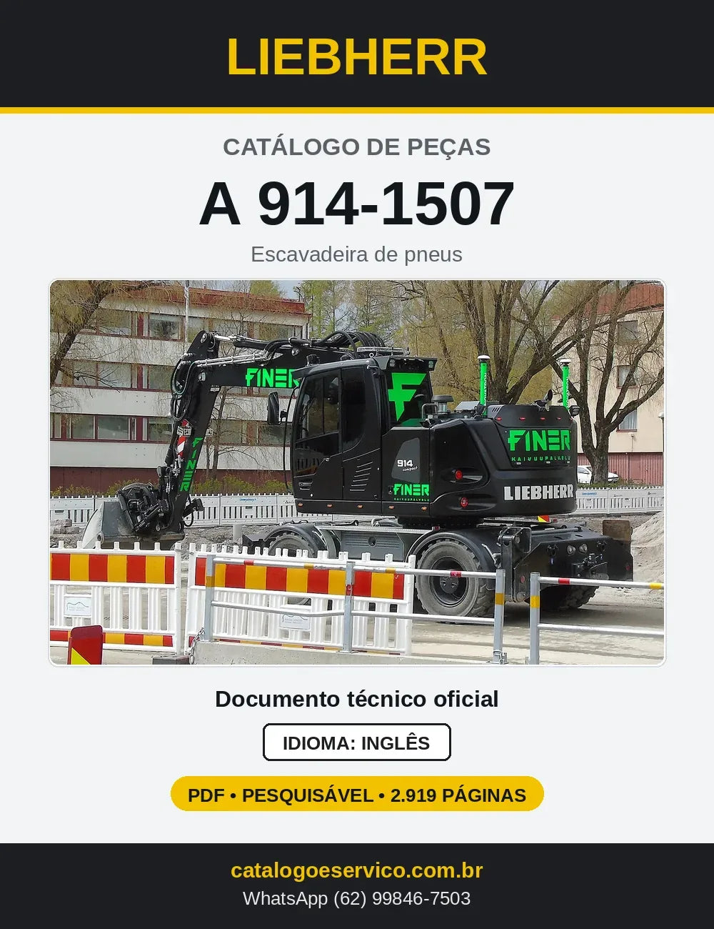 Capa do Catálogo de Peças Liebherr A914-1507 escavadeira de pneus