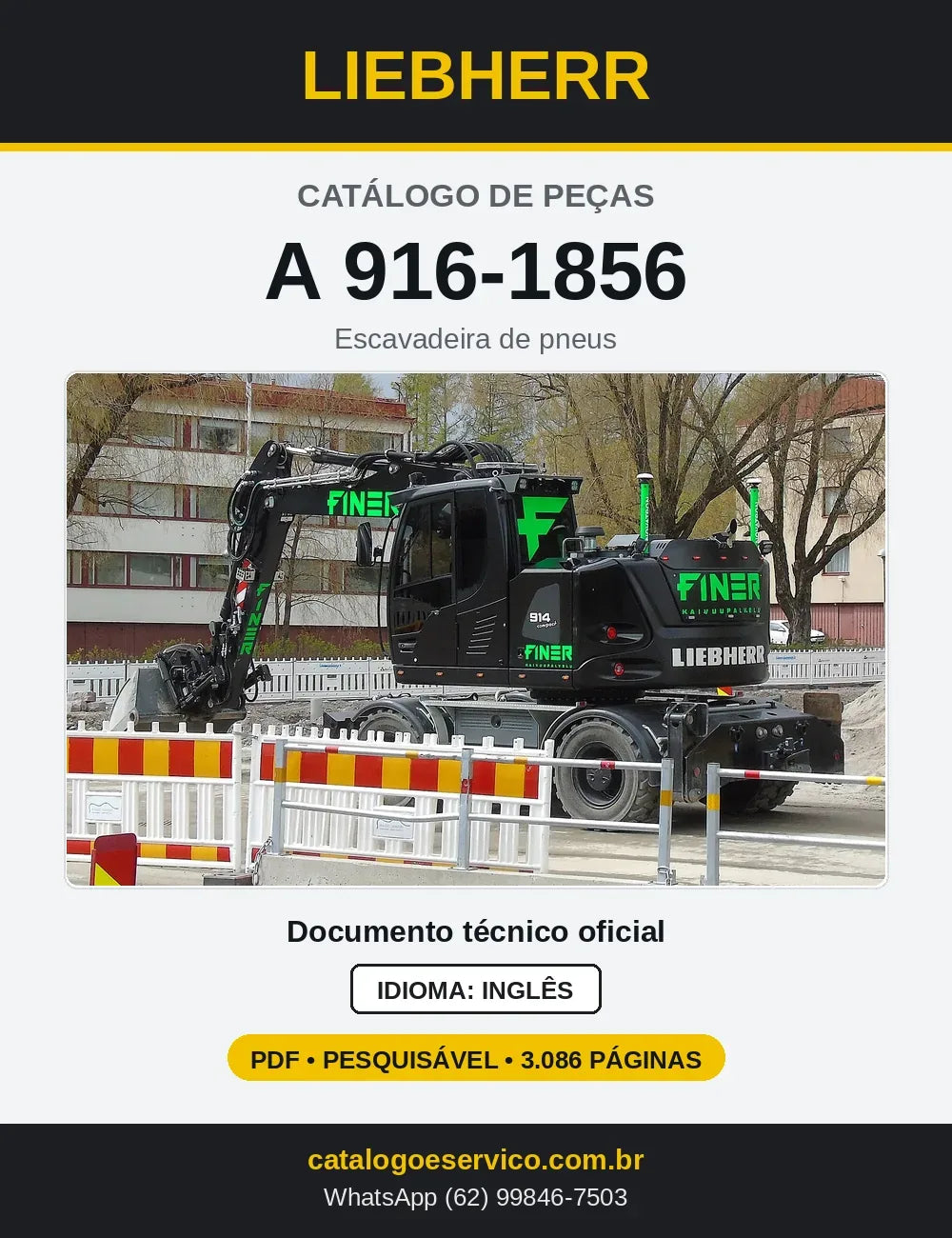 Capa do Catálogo de Peças Liebherr A916-1856 escavadeira de pneus