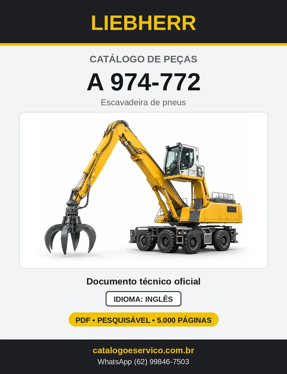 Capa do Catálogo de Peças Liebherr A974-772 escavadeira de pneus