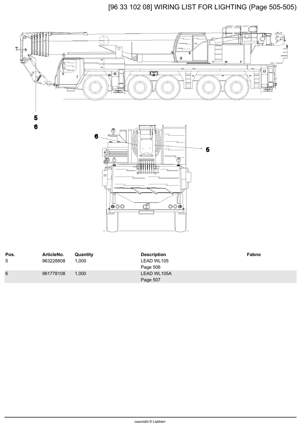 Grupo do catálogo com desenho e lista de peças — Liebherr LTM 1200-5.1