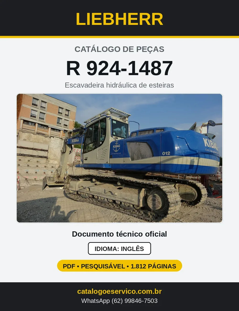Capa do Catálogo de Peças Liebherr R924-1487 escavadeira de esteiras
